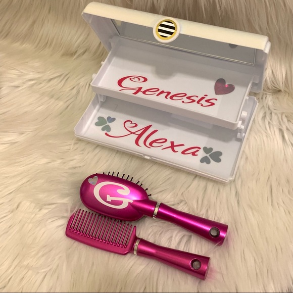 Personalized Beauty set, hair brush, comb, makeup case with mirror - Picture 7 of 10